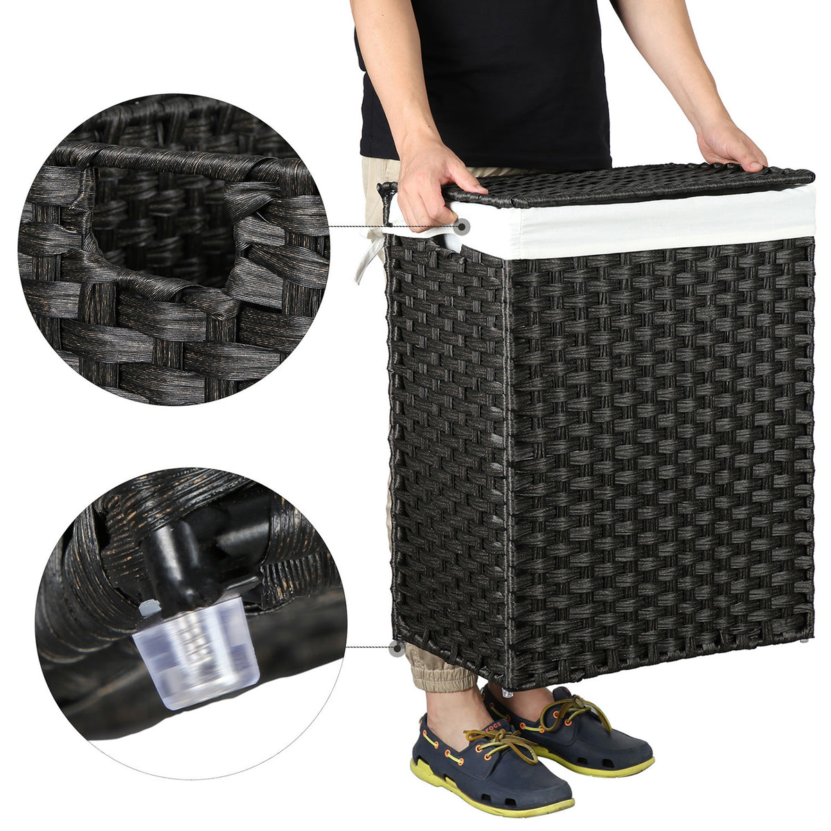 Synthetic Rattan Laundry Basket - 23.8 Gallon - With Lid and Handles