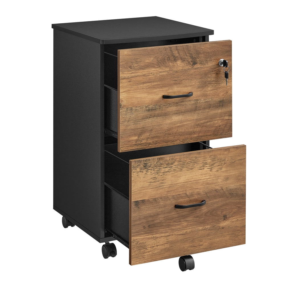 2-Drawer Rolling File Cabinet for Home Office - Honey Brown, Ink Black
