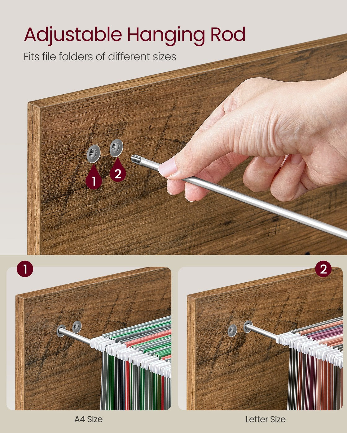 2-Drawer Rolling File Cabinet for Home Office - Honey Brown, Ink Black