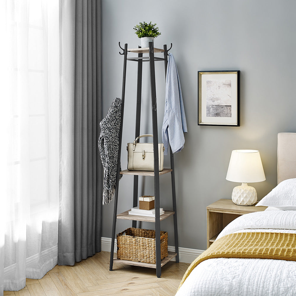 Coat Stand with 3 Shelves - Greige, Black