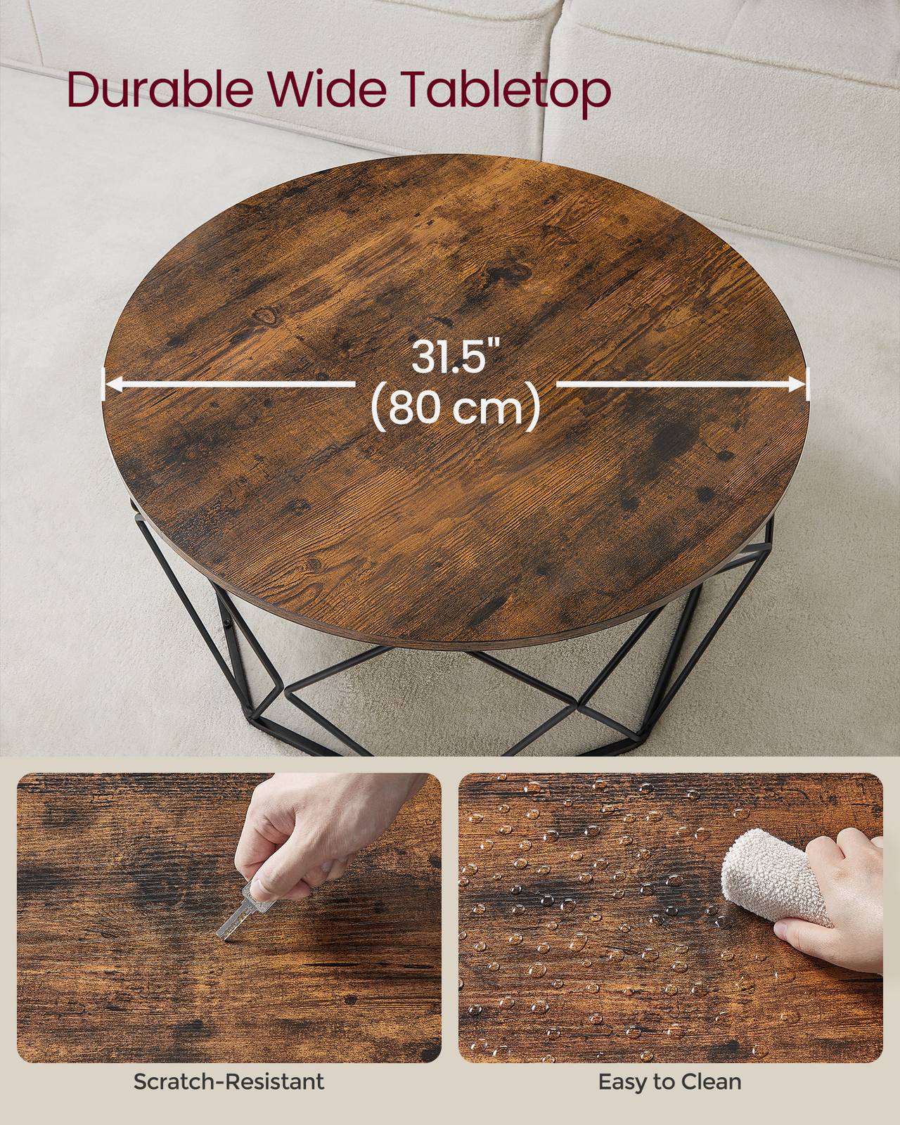 Round Coffee Table with Steel Frame