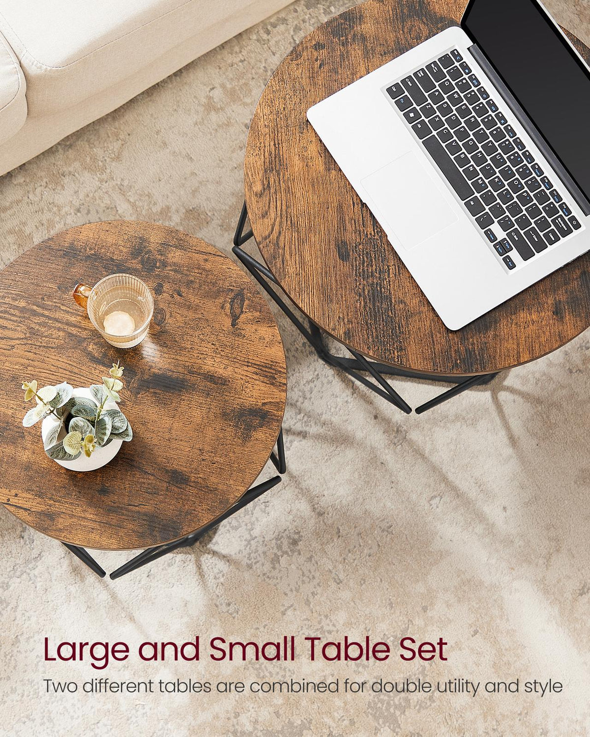 Round Coffee Table - Steel Frame - Set of 2