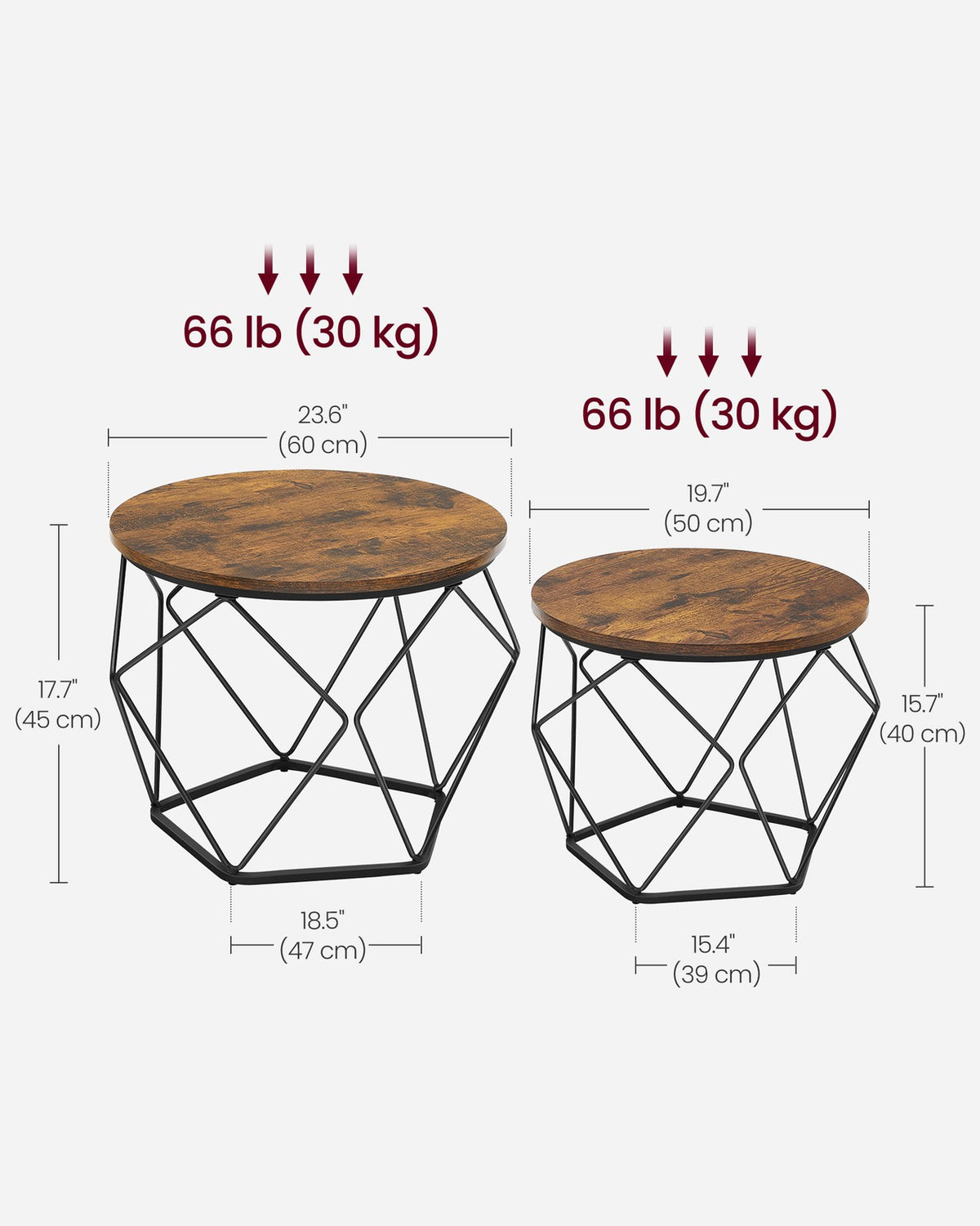 Round Coffee Table - Steel Frame - Set of 2