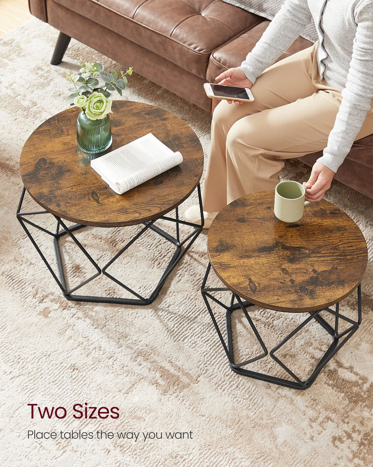 Round Coffee Table - Steel Frame - Set of 2