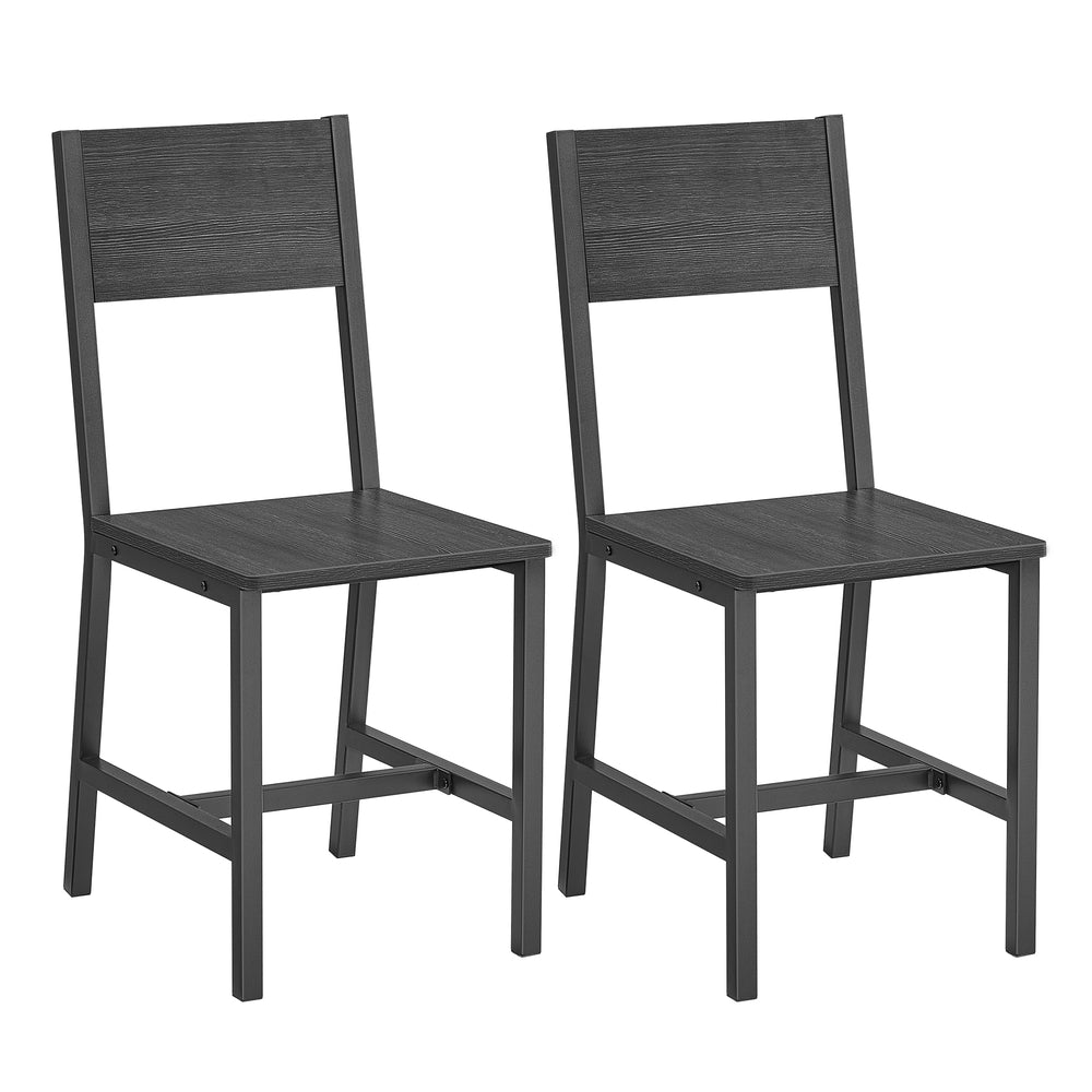 Dining Chair Set of 2 - Rustic Wood Chairs with Metal Steel Frame - Charcoal Black