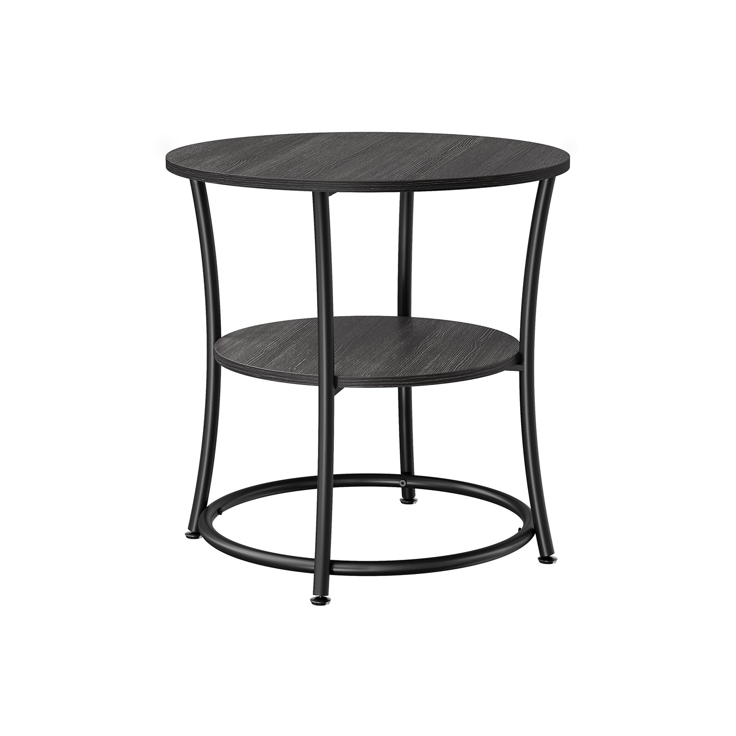 Round End Table with 2 Storage Shelves - Charcoal Gray, Black