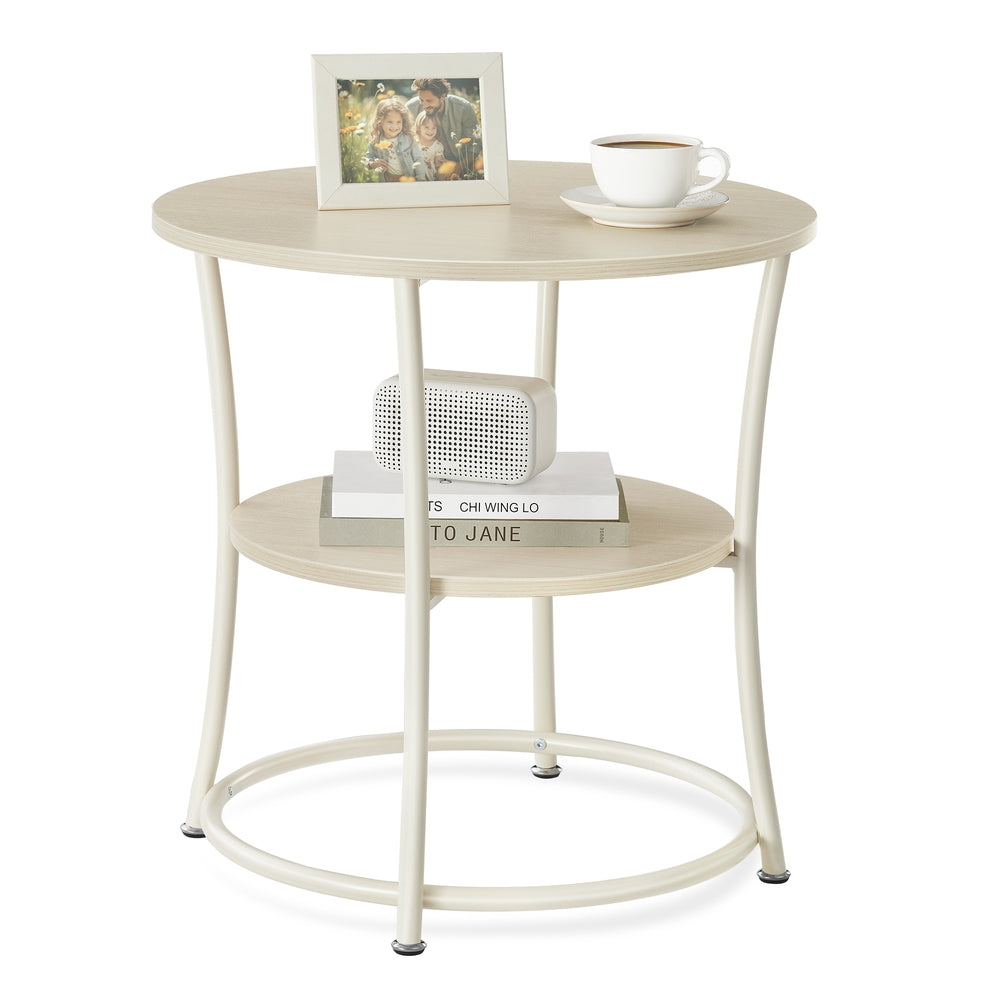 Round End Table with 2 Storage Shelves - Natural Beige - 21.7”Dia. x 21.7”H