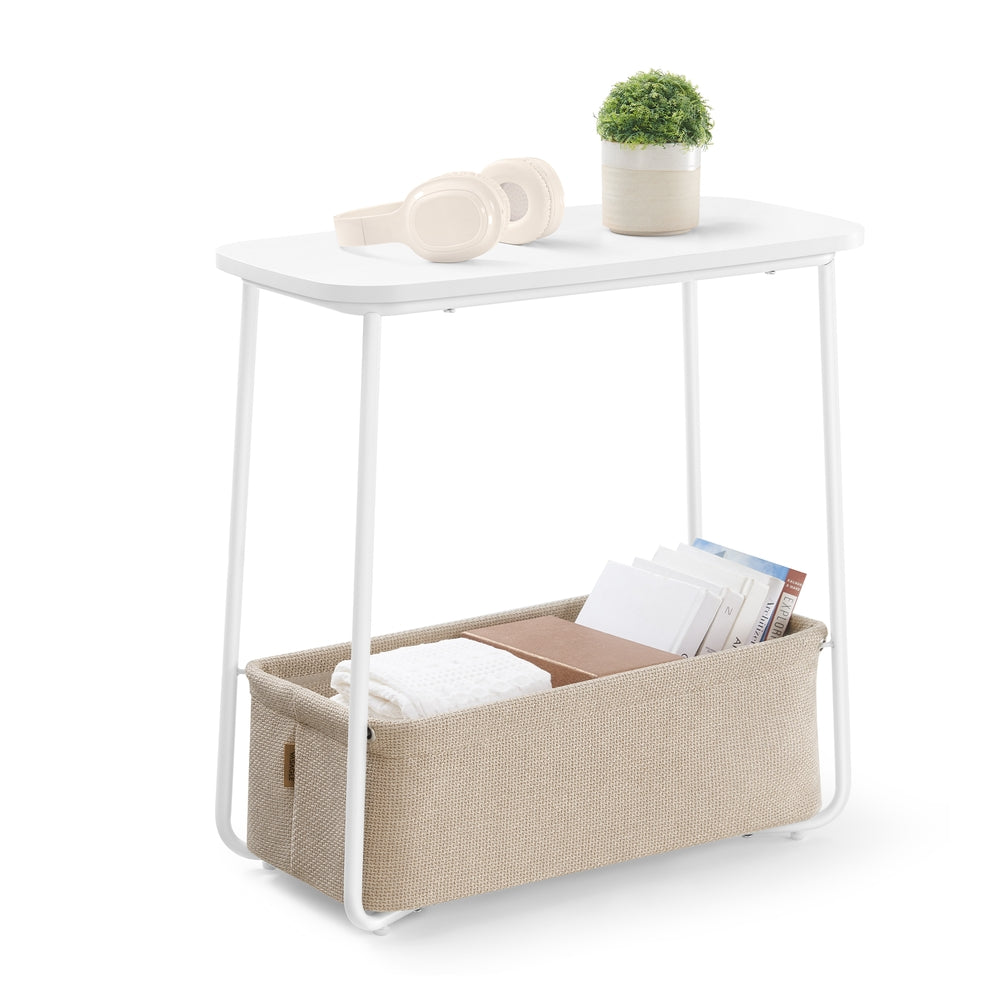 Rectangular Bedside Table with Fabric Basket