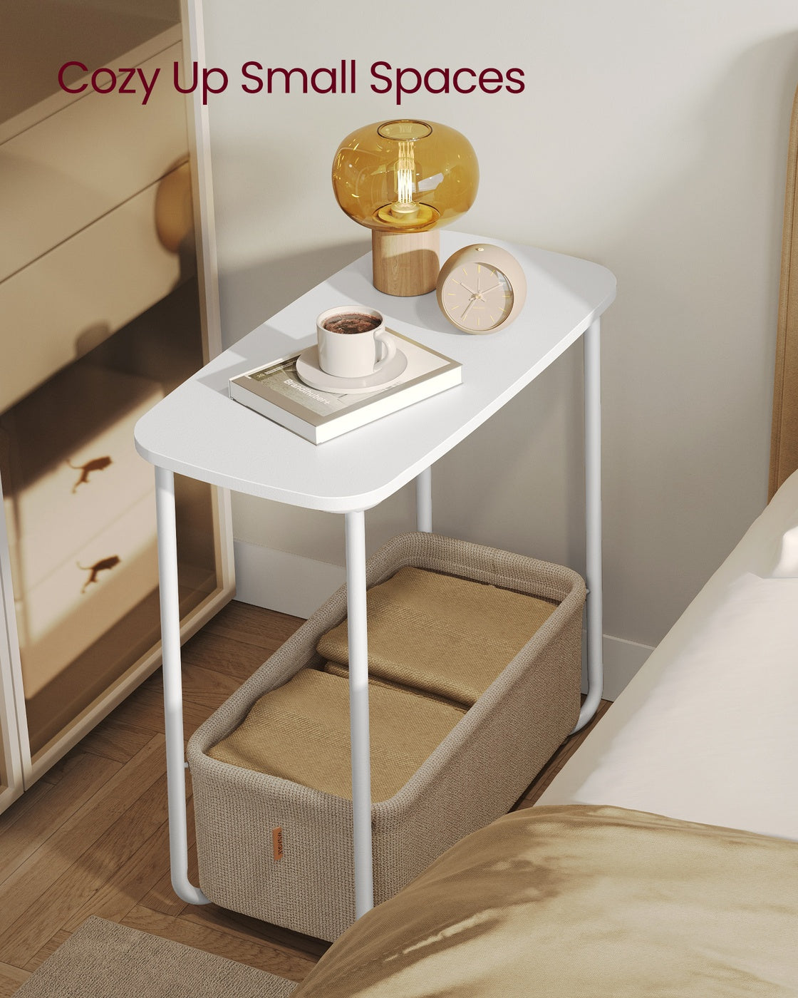 Rectangular Bedside Table with Fabric Basket