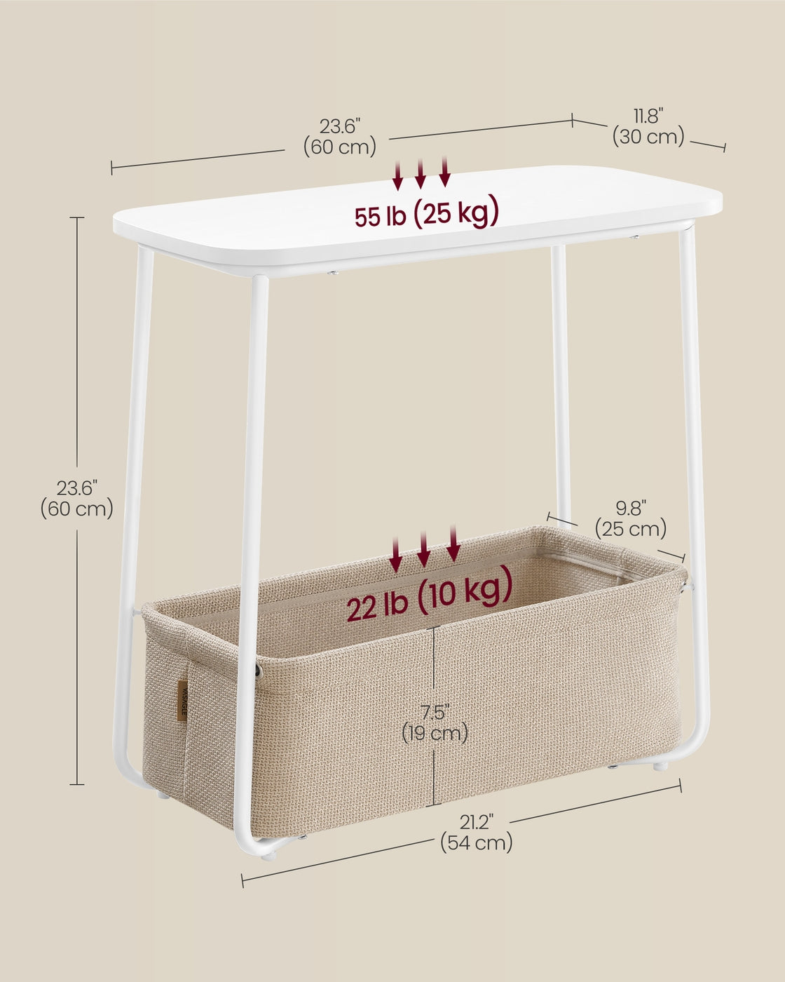 Rectangular Bedside Table with Fabric Basket