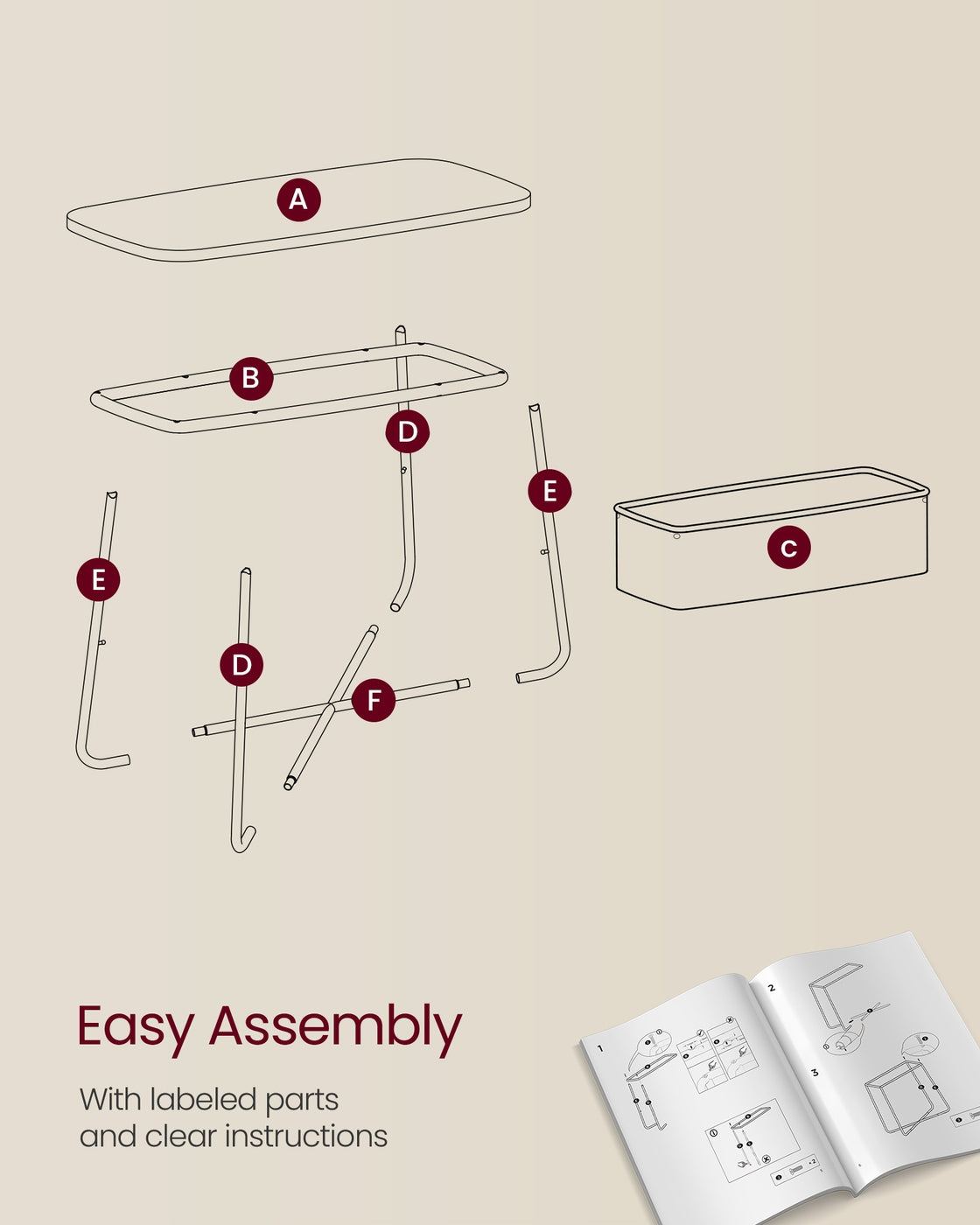 Rectangular Bedside Table with Fabric Basket