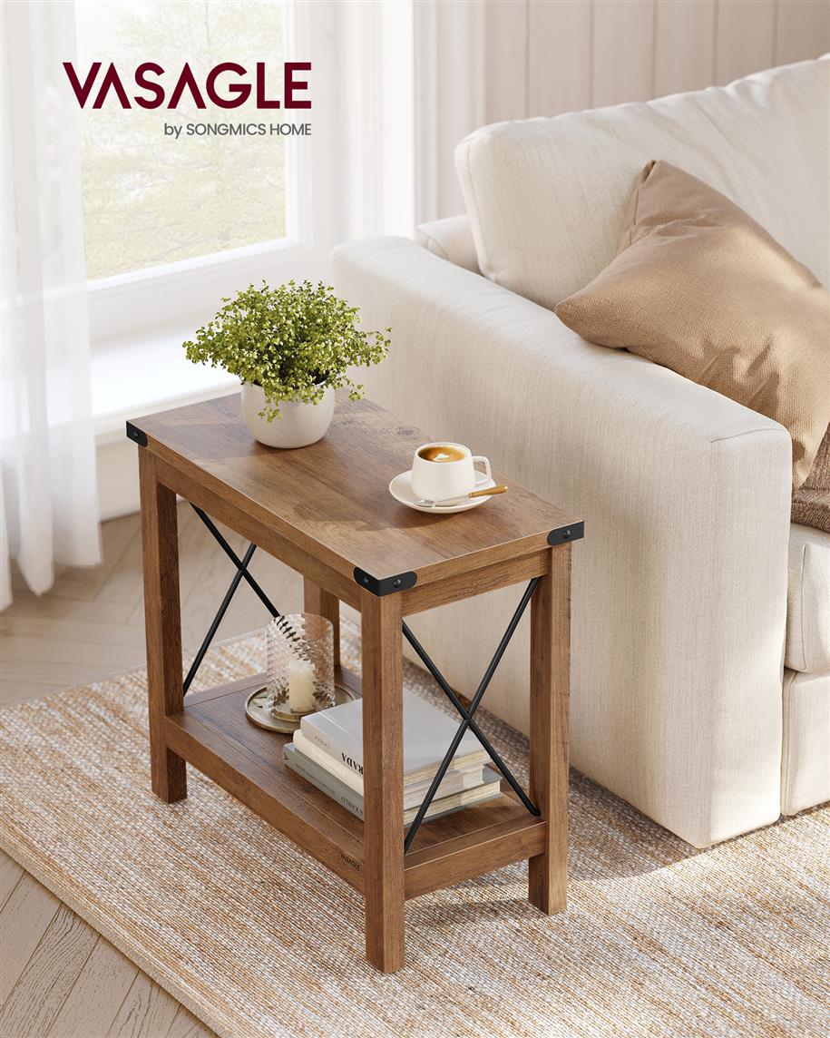 Side Table with Bottom Shelf - Honey Brown