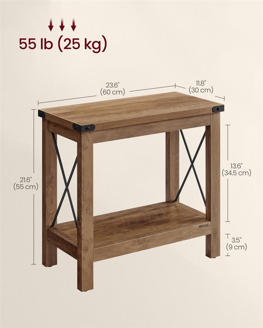 Side Table with Bottom Shelf - Honey Brown
