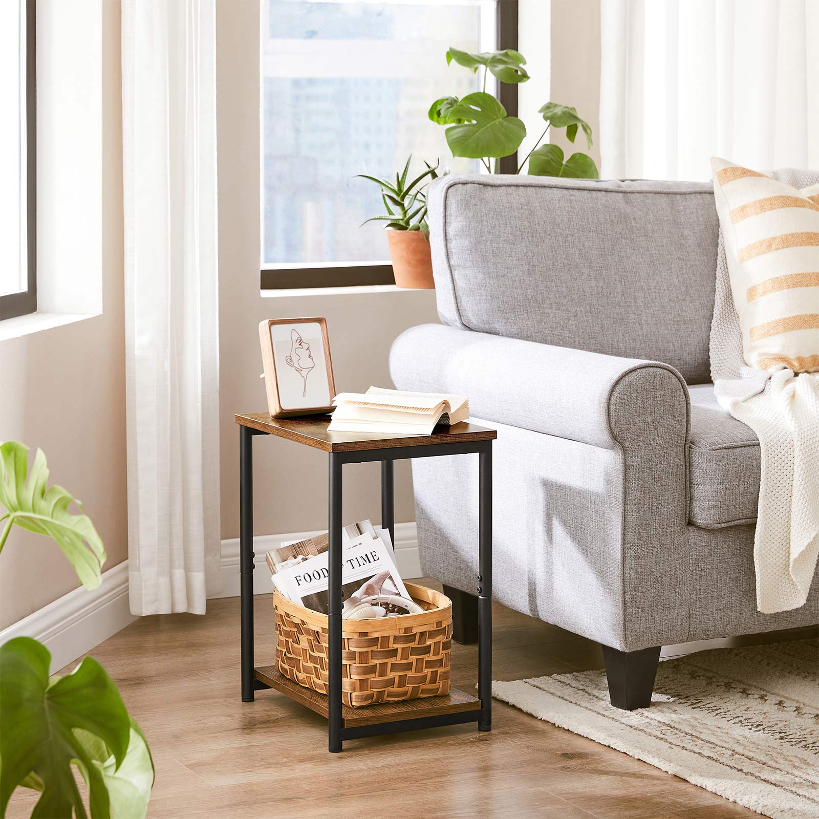 Industrial 2-Tier Small Side Table - Rustic Brown, Black