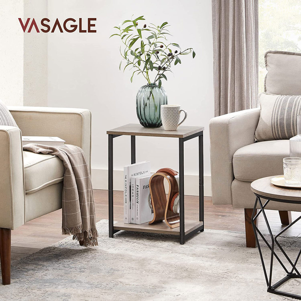 Industrial 2-Tier Small Side Table - Set of 2