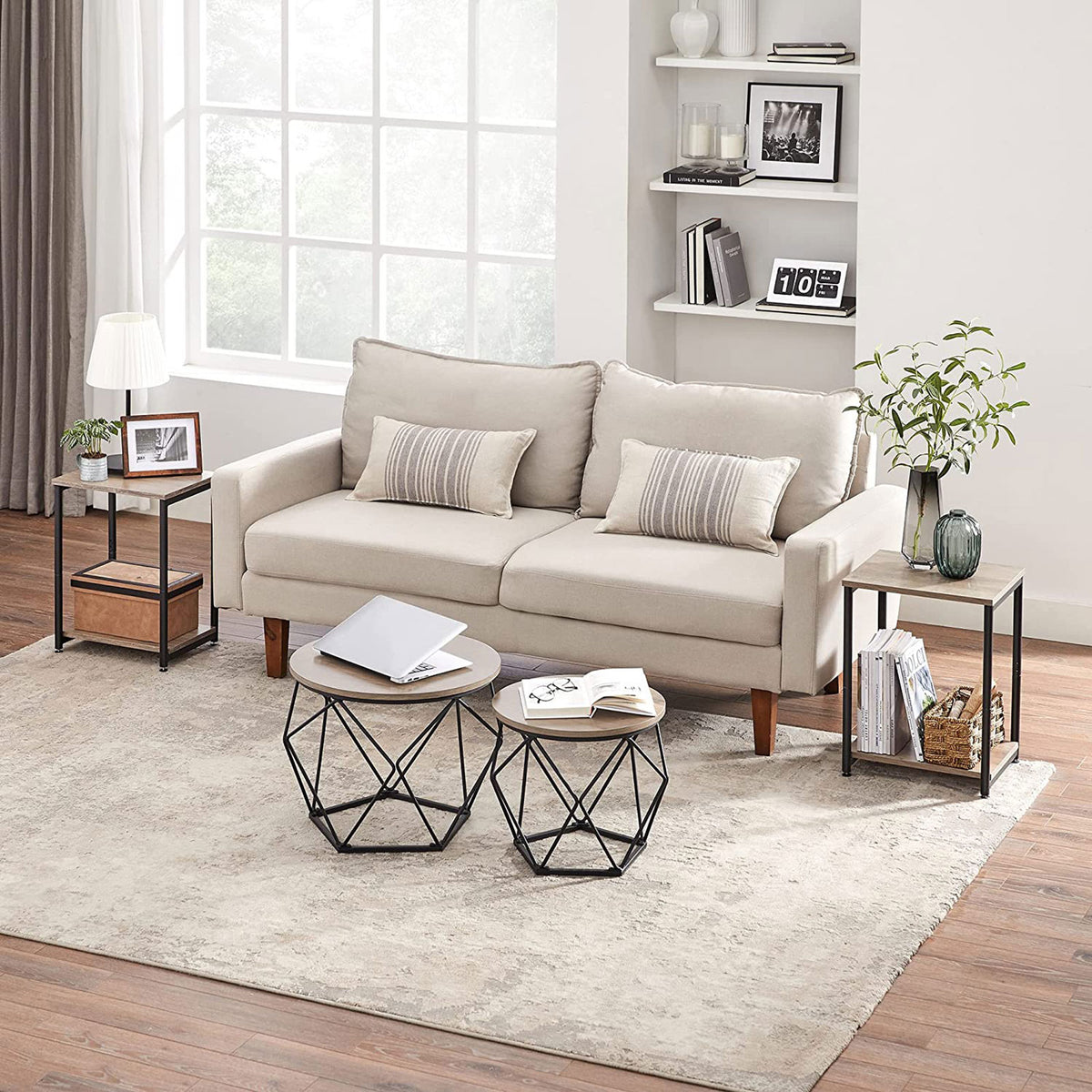 Industrial 2-Tier Small Side Table - Set of 2