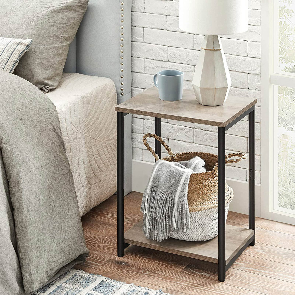 Industrial 2-Tier Small Side Table - Set of 2