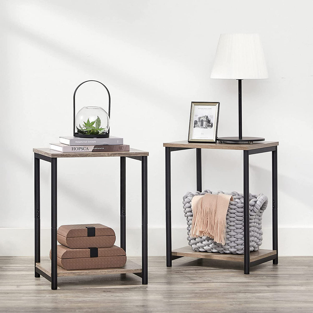 Industrial 2-Tier Small Side Table - Set of 2