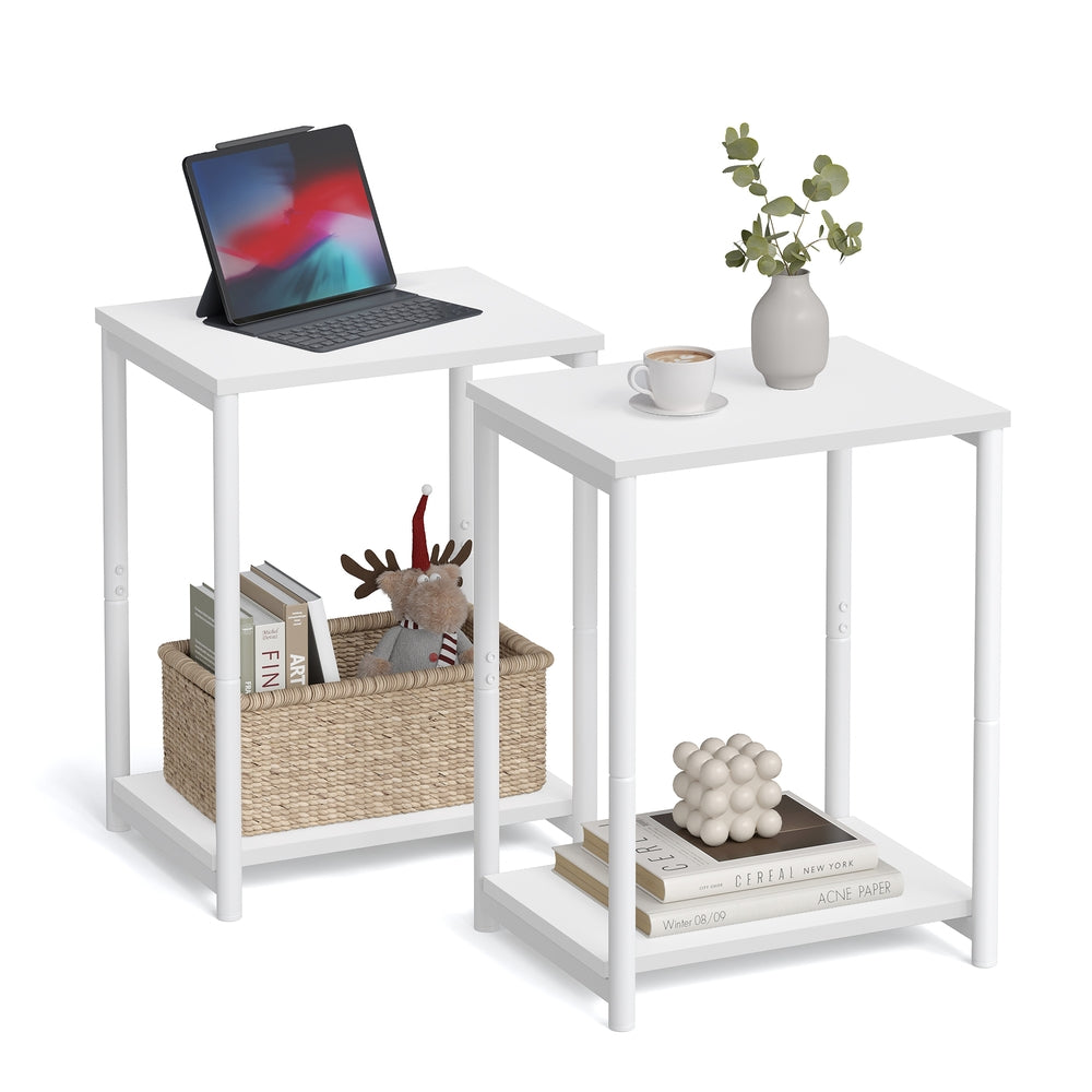Industrial 2-Tier Small Side Table - White