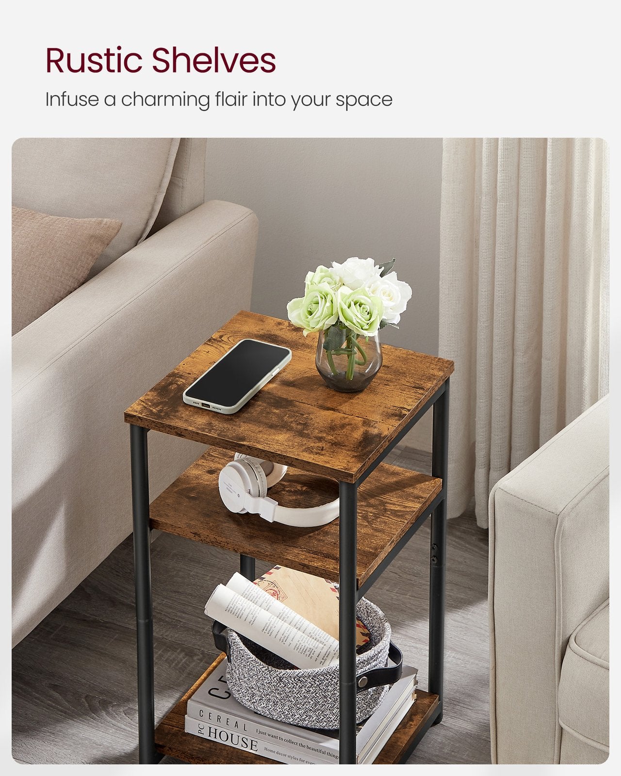 Small End Table - Rustic Brown, Classic Black