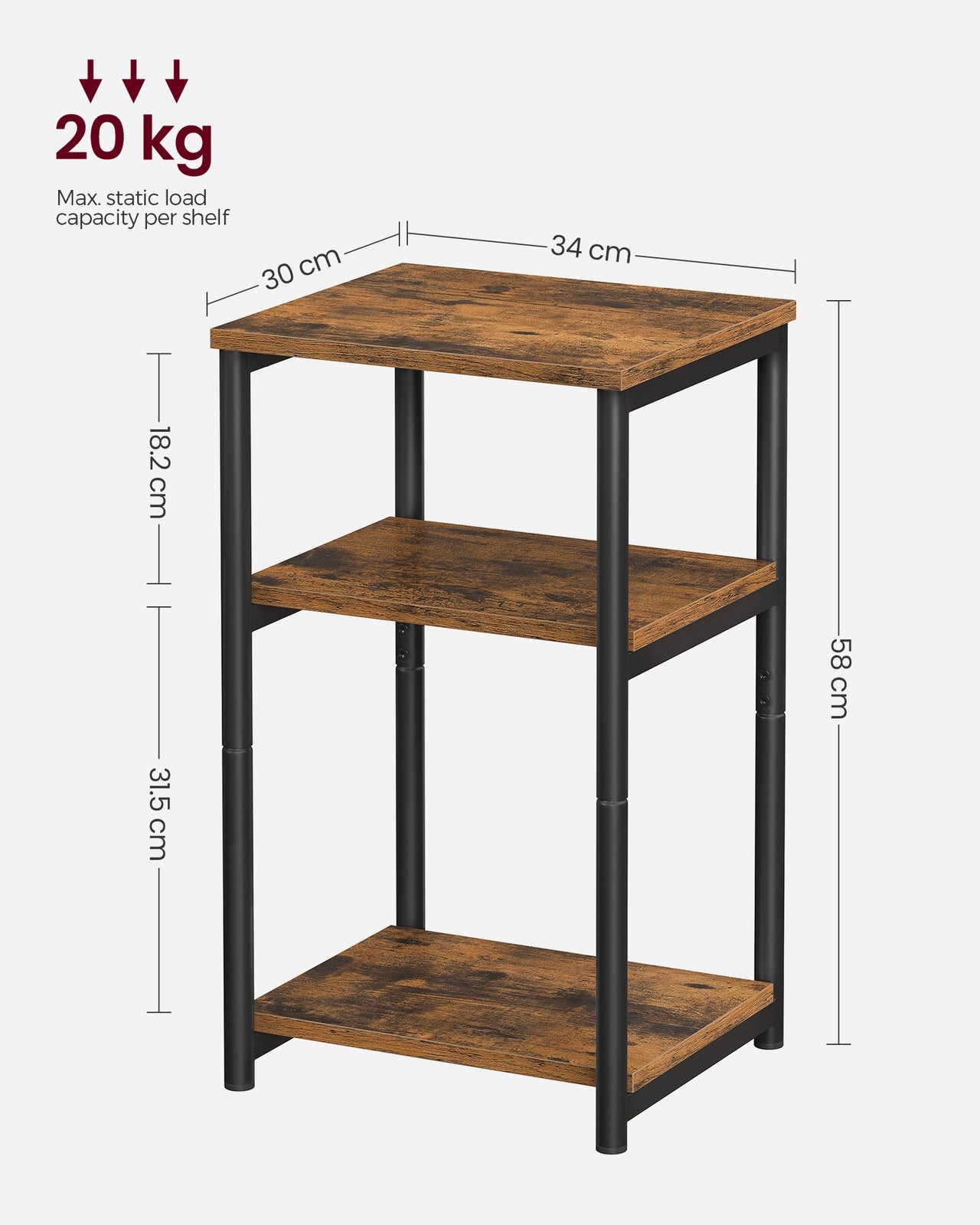 Small End Table - Rustic Brown, Classic Black