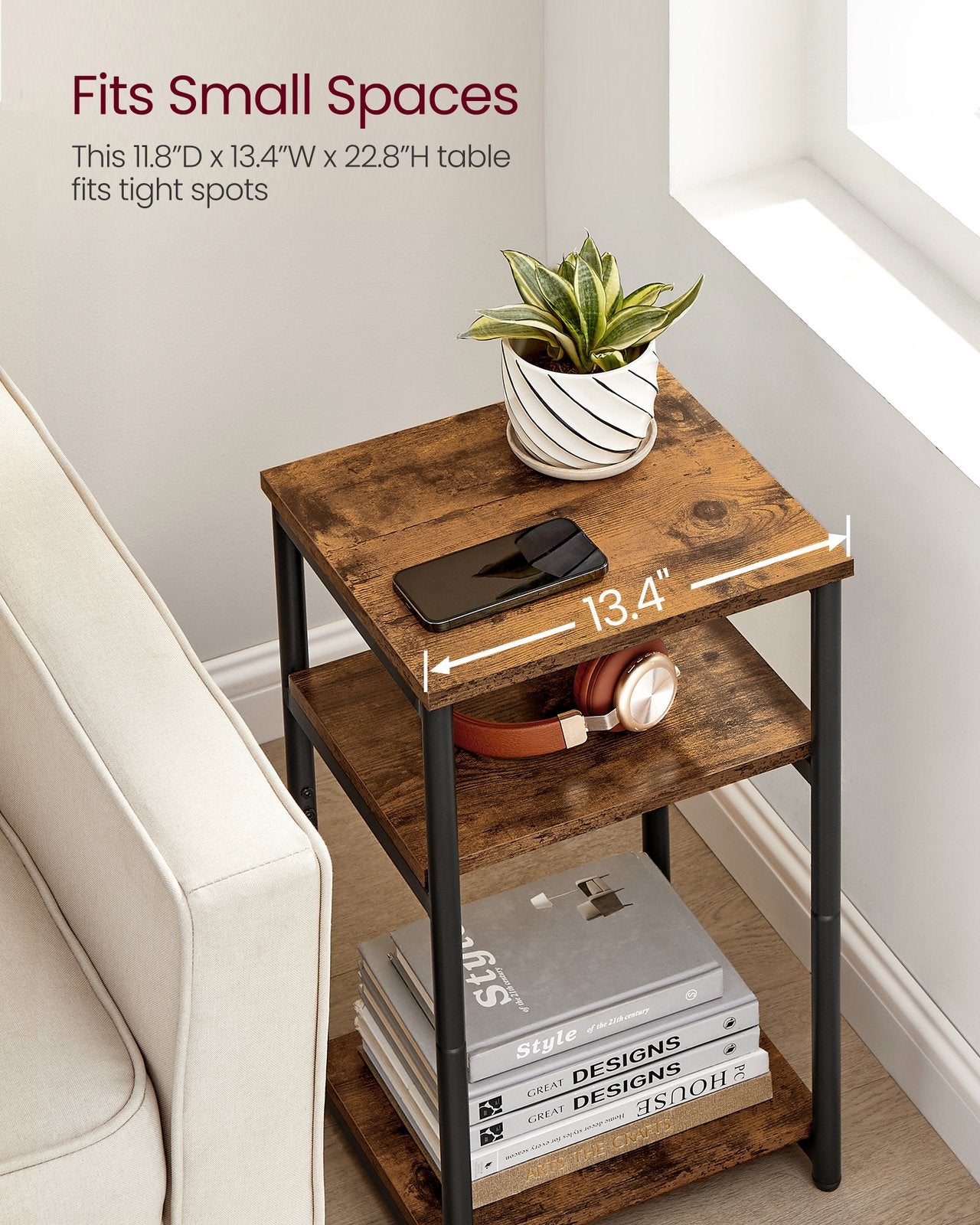 Small End Table - Rustic Brown, Classic Black
