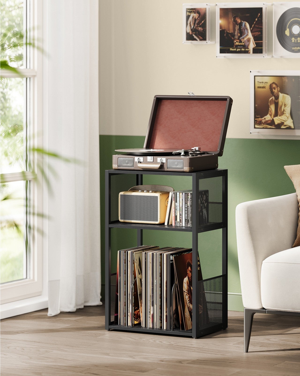 3-Tier Side Table - Vinyl Record Storage Up to 100 Albums - Ebony Black