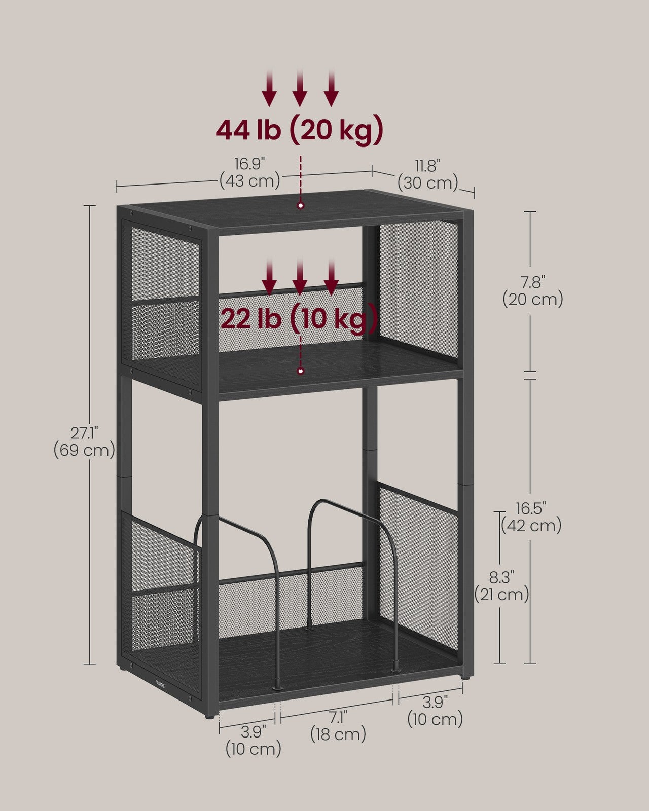 3-Tier Side Table - Vinyl Record Storage Up to 100 Albums - Ebony Black