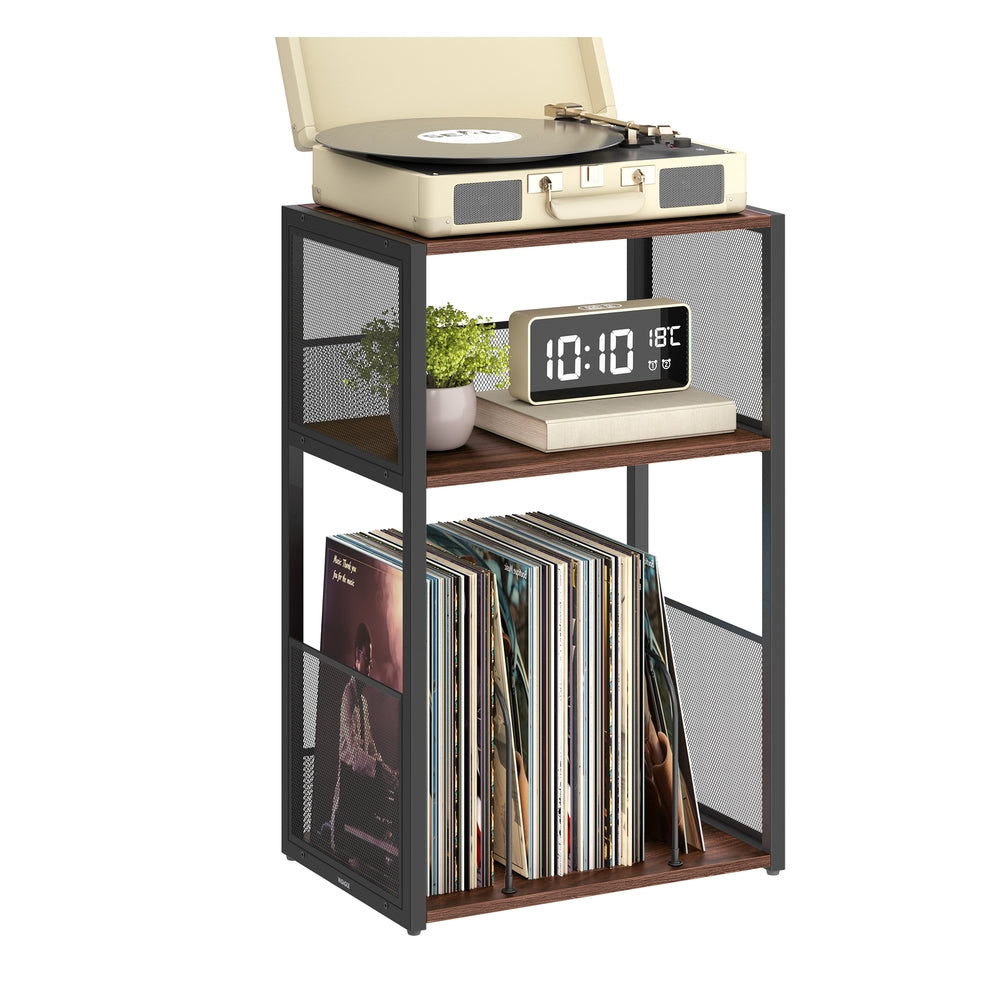 3-Tier Side Table - Vinyl Record Storage Up to 100 Albums - Natural Walnut