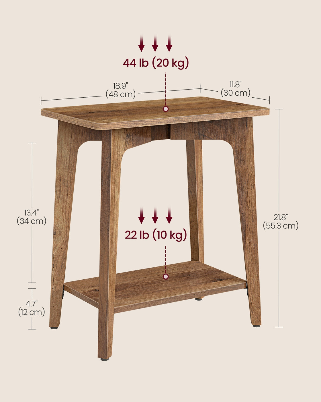 MAEZO Collection - Side Table - 2-Tier Small Rectangular End Table