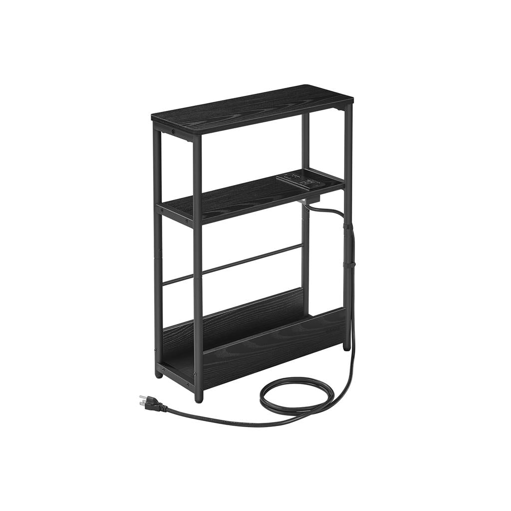 Narrow Side Table with Charging Station - Ebony Black, Ink Black