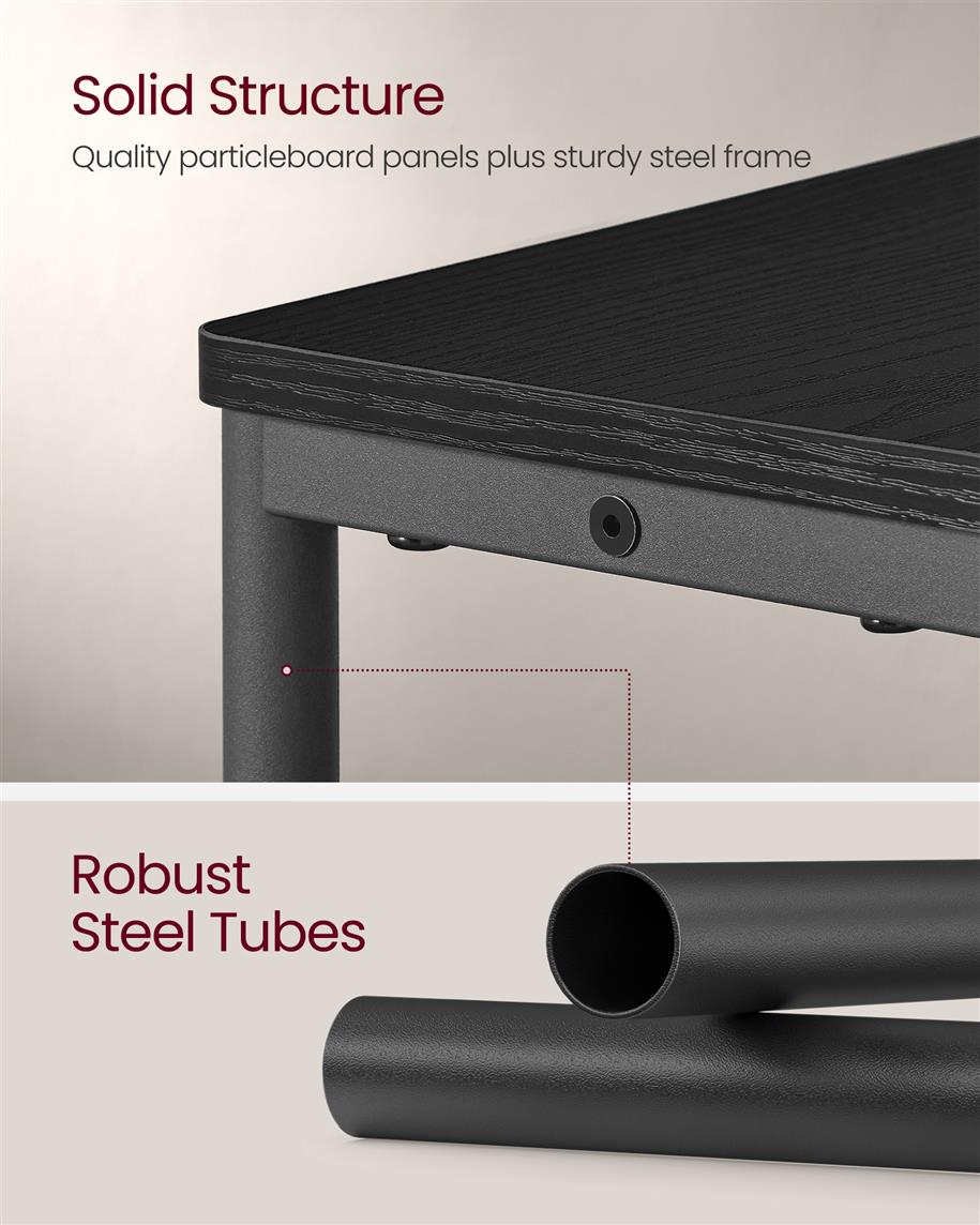 Narrow Side Table with Charging Station - Ebony Black, Ink Black