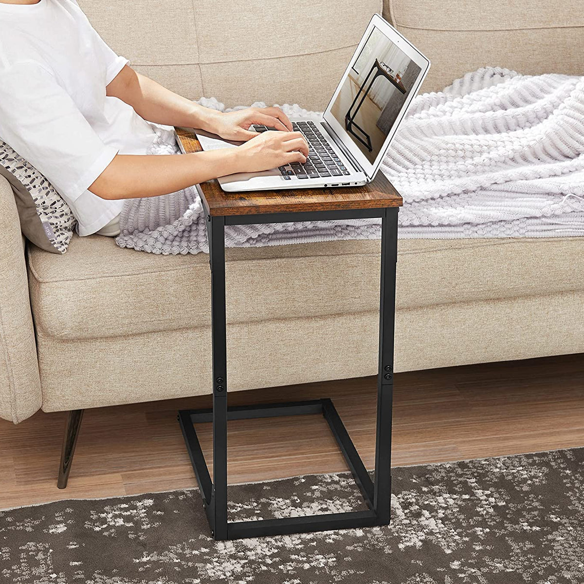 C-Shaped End Table - Set of 2 - Rustic Brown, Black