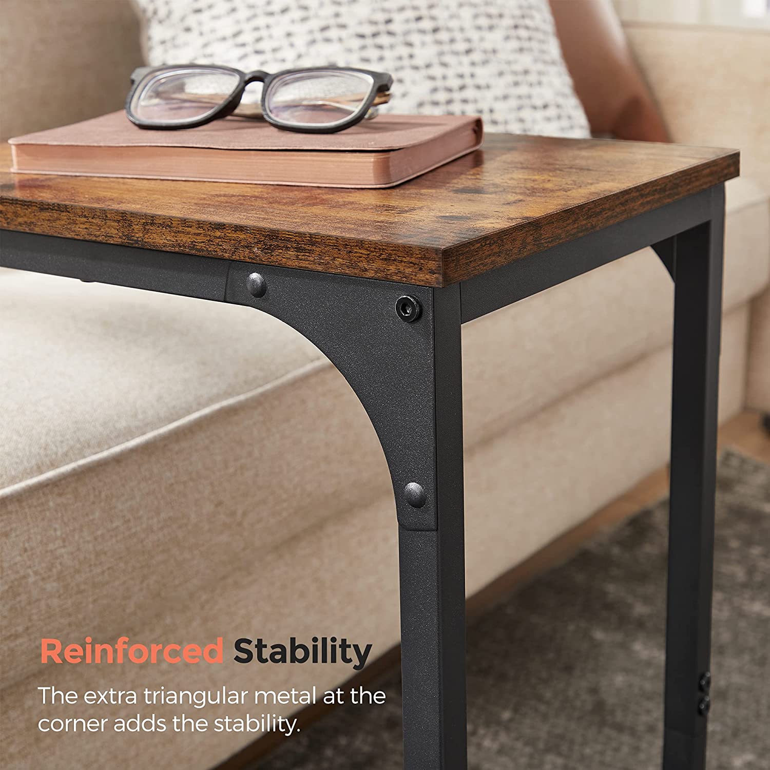 C-Shaped End Table - Rustic Brown, Black