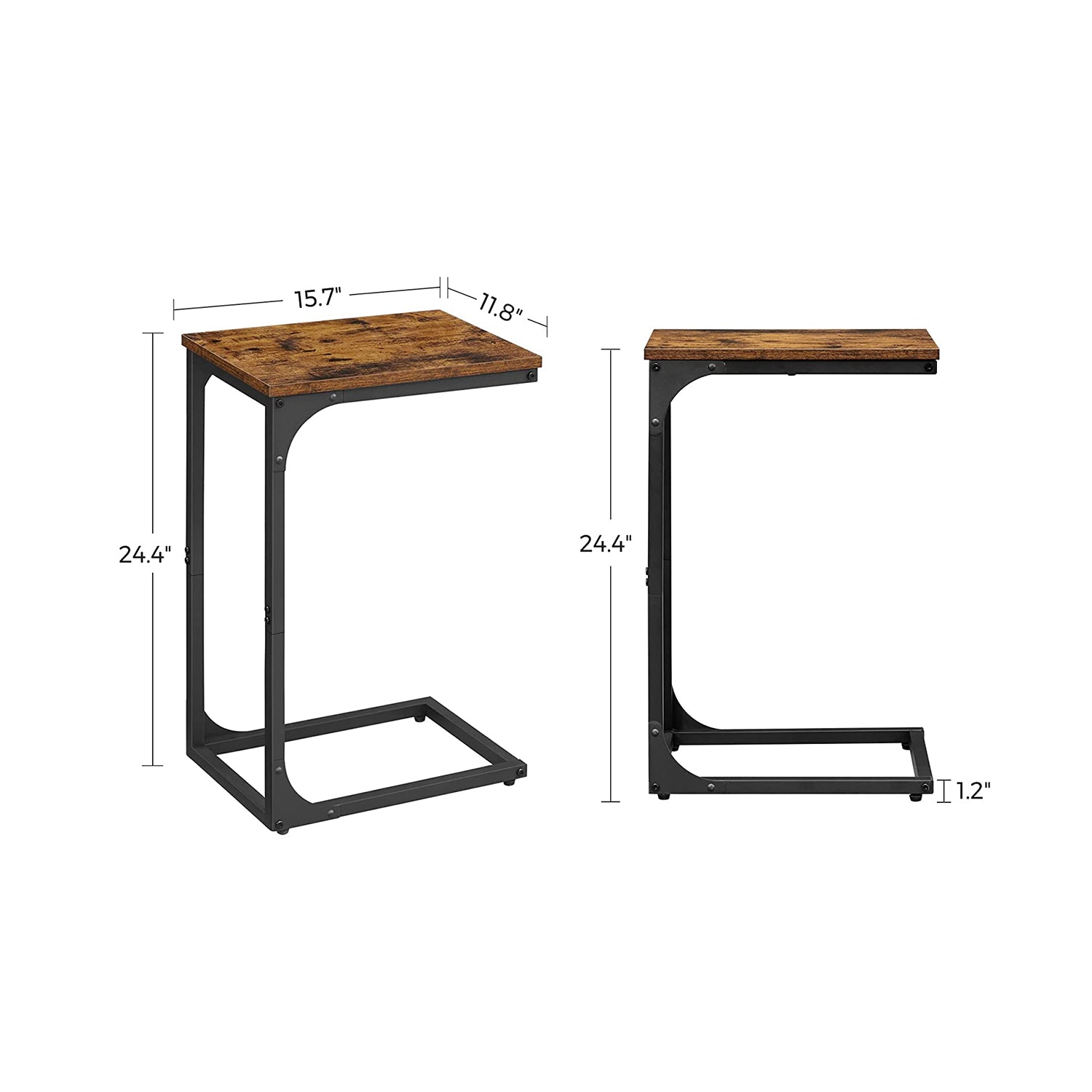 C-Shaped End Table - Rustic Brown, Black
