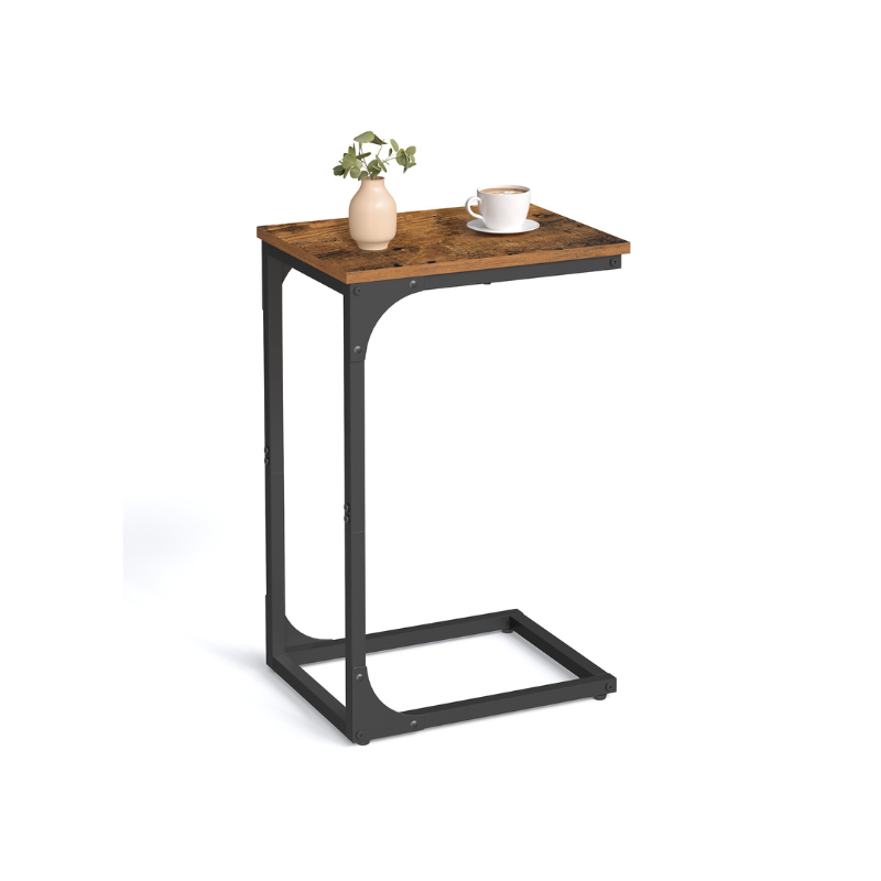 C-Shaped End Table - Rustic Brown, Black