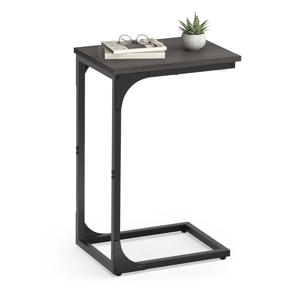 C-Shaped End Table - Ebonized Oak Finish, Black
