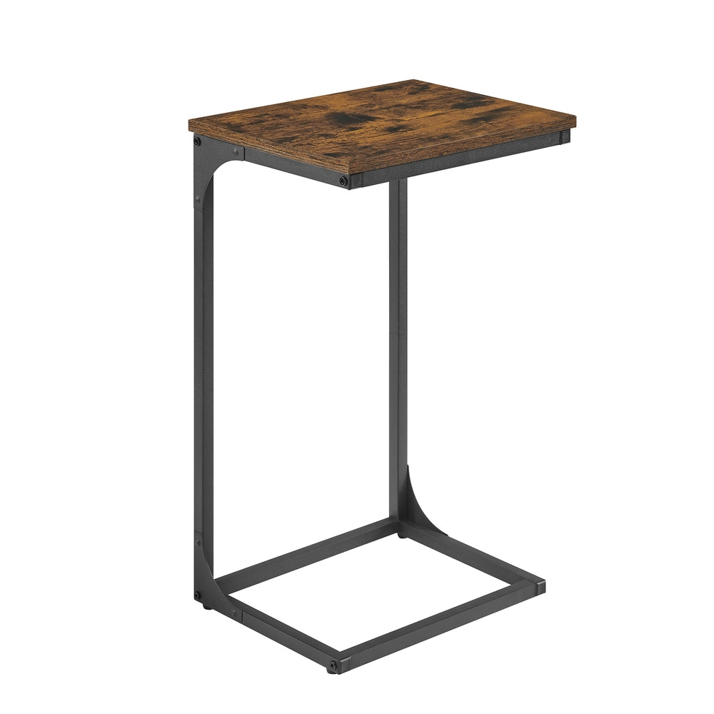 C-Shaped End Table with Metal Frame - Rustic Brown, Black