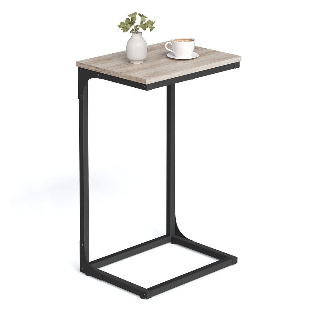 C-Shaped End Table with Metal Frame - Greige, Black