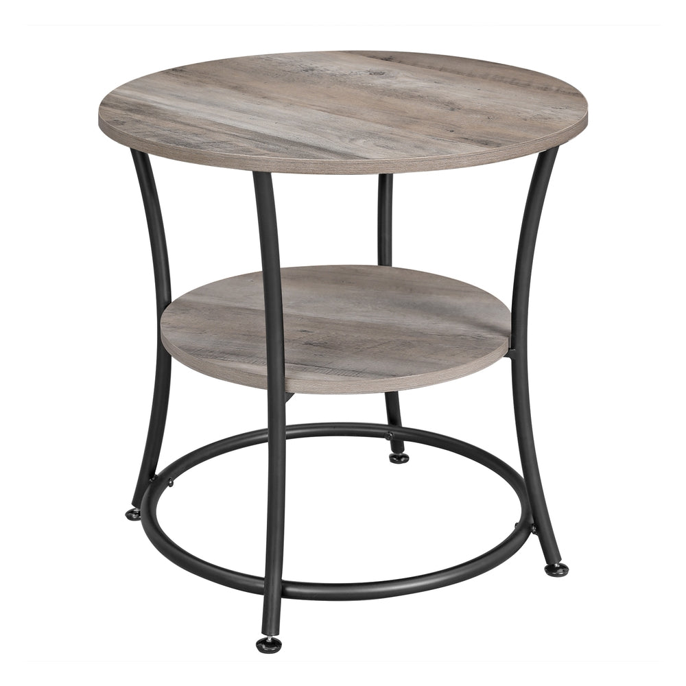 Round End Table with 2 Storage Shelves - Greige, Ink Black - 21.7” Dia. x 21.7”H