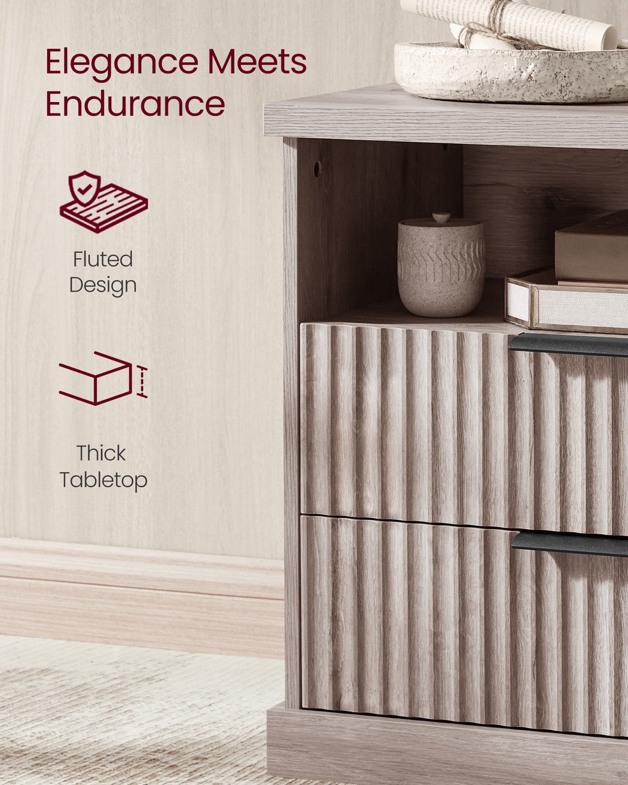MAXE Collection - Nightstand with Charging Station - Washed Gray