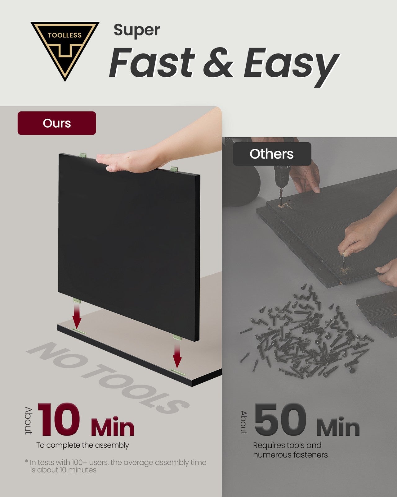 Superfast Toolless Assembly - Nightstand - Ink Black, Cappuccino Beige