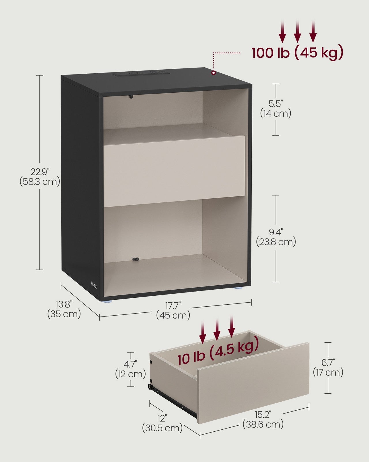 Superfast Toolless Assembly - Nightstand - Ink Black, Cappuccino Beige