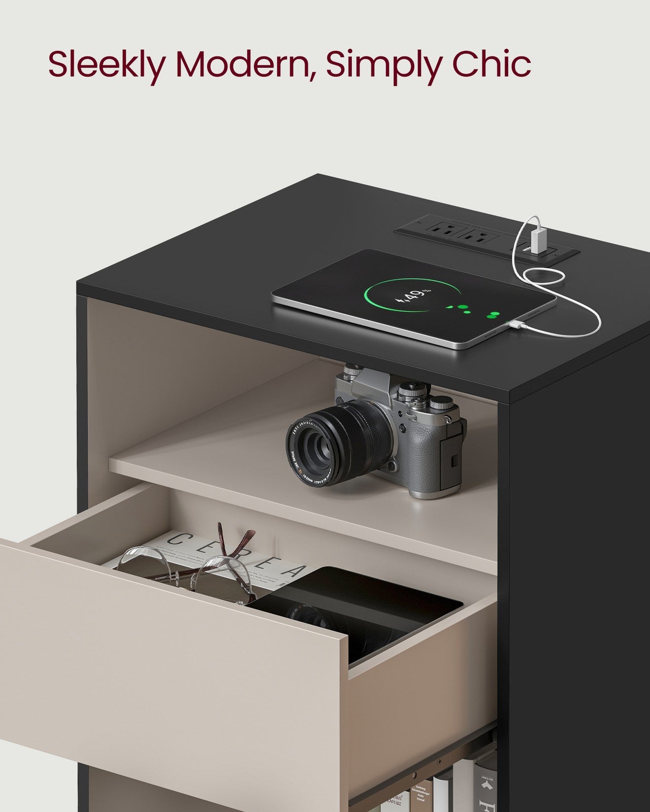 Superfast Toolless Assembly - Nightstand - Ink Black, Cappuccino Beige
