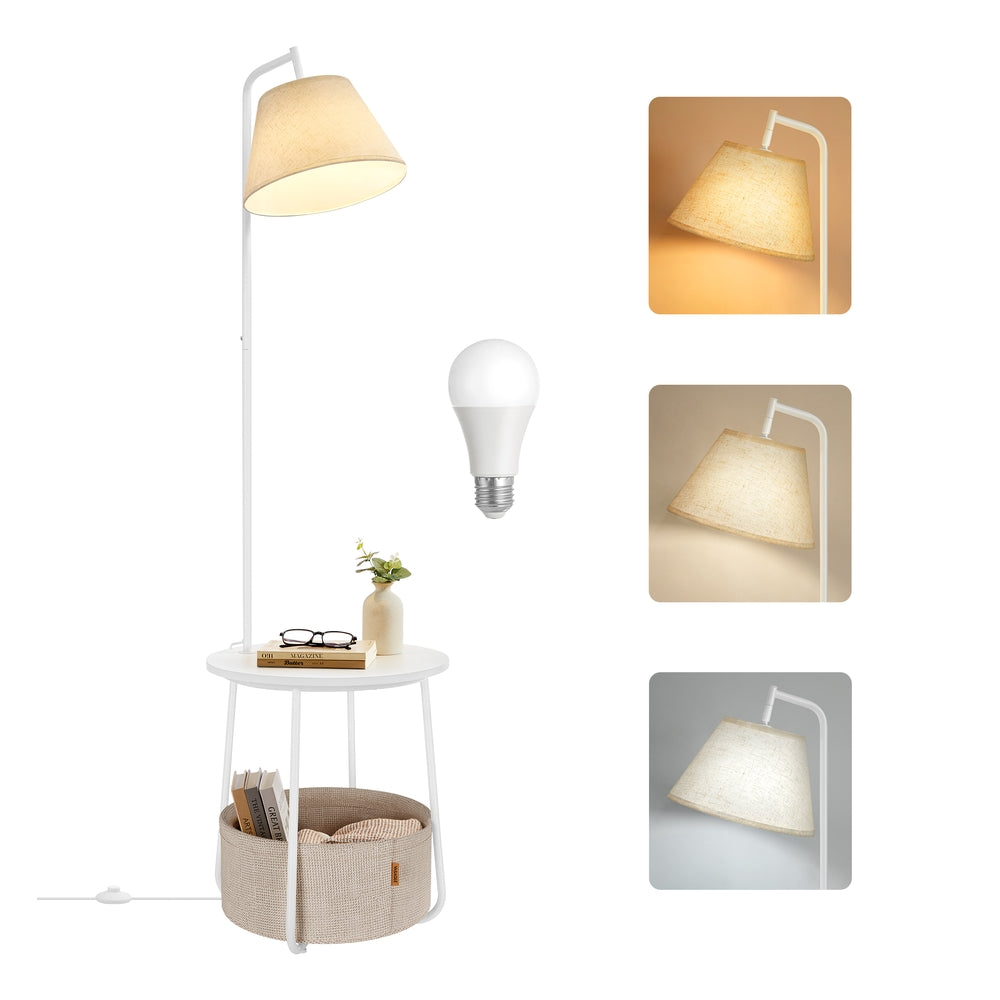 End Table with Lamp - 3-in-1 Floor Lamp with Table and Fabric Basket for Living Room - Tunable LED Bulb Included