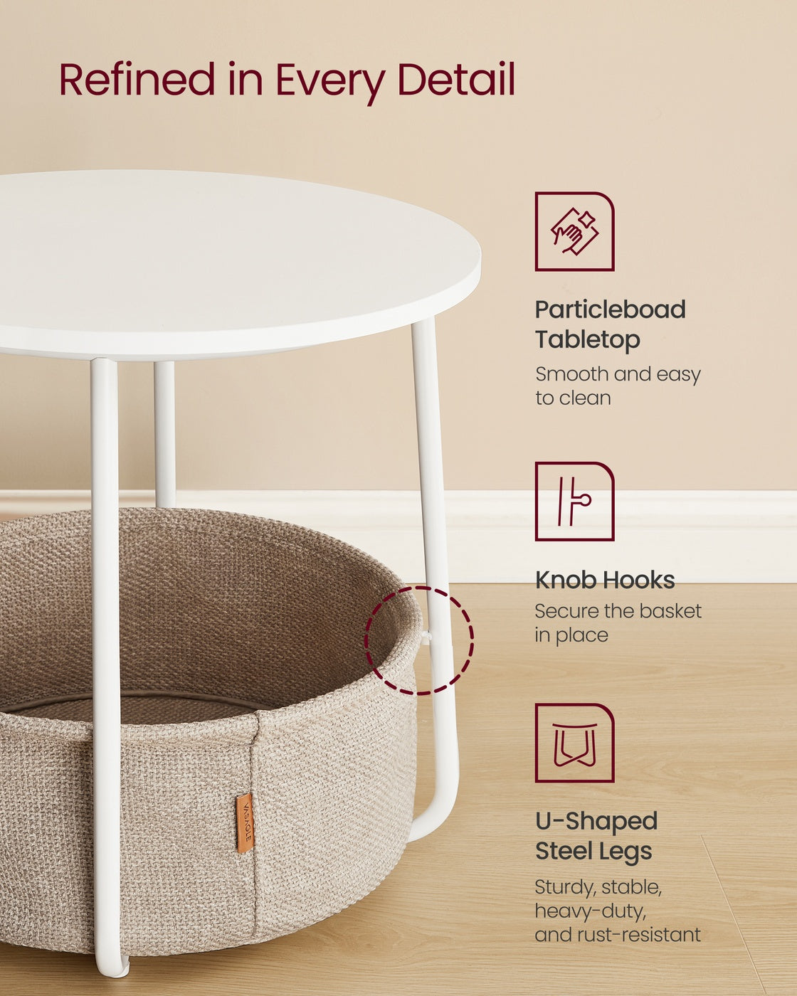 End Table with Lamp - 3-in-1 Floor Lamp with Table and Fabric Basket for Living Room - Tunable LED Bulb Included