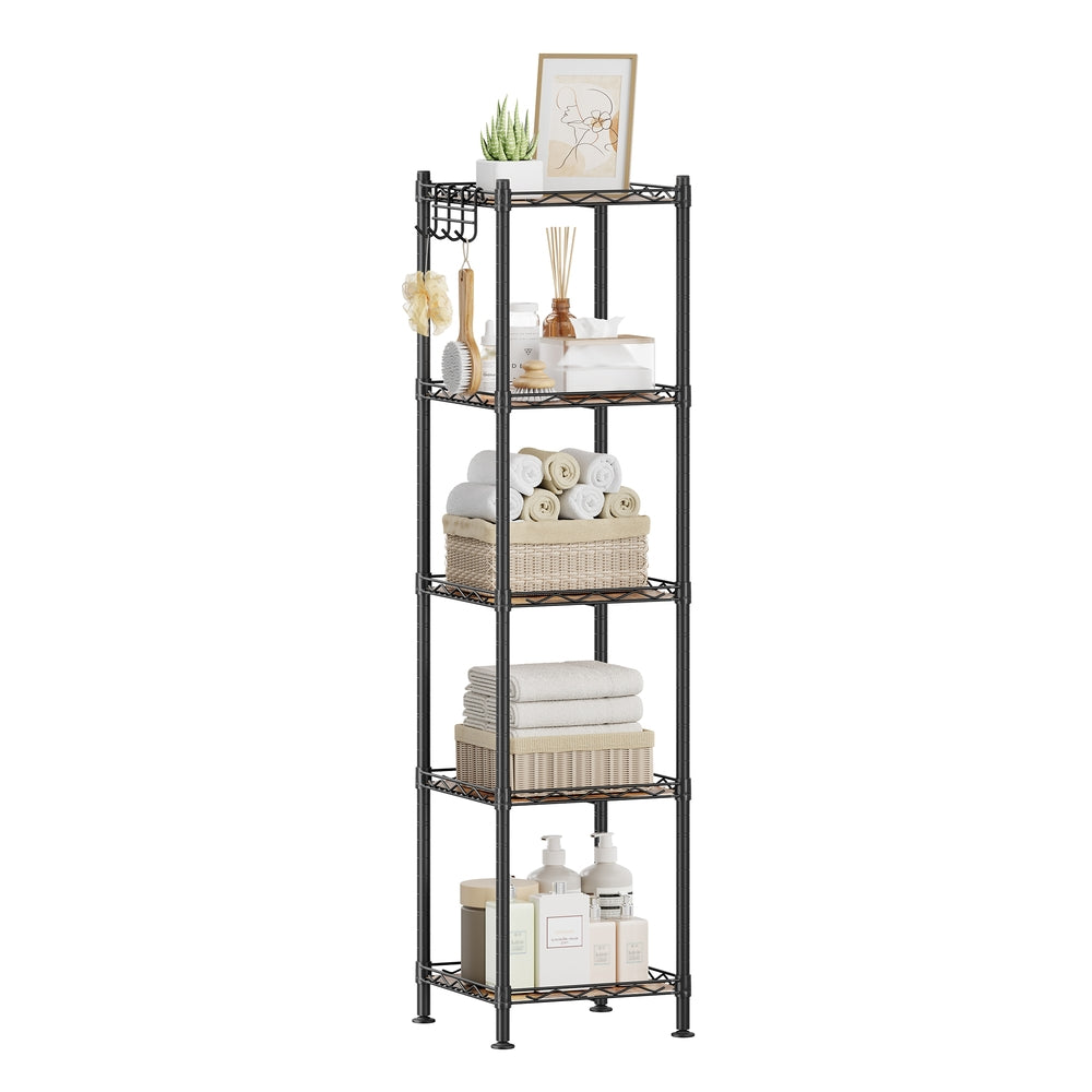 5-Tier Bathroom Shelf - Ink Black, Rustic Brown