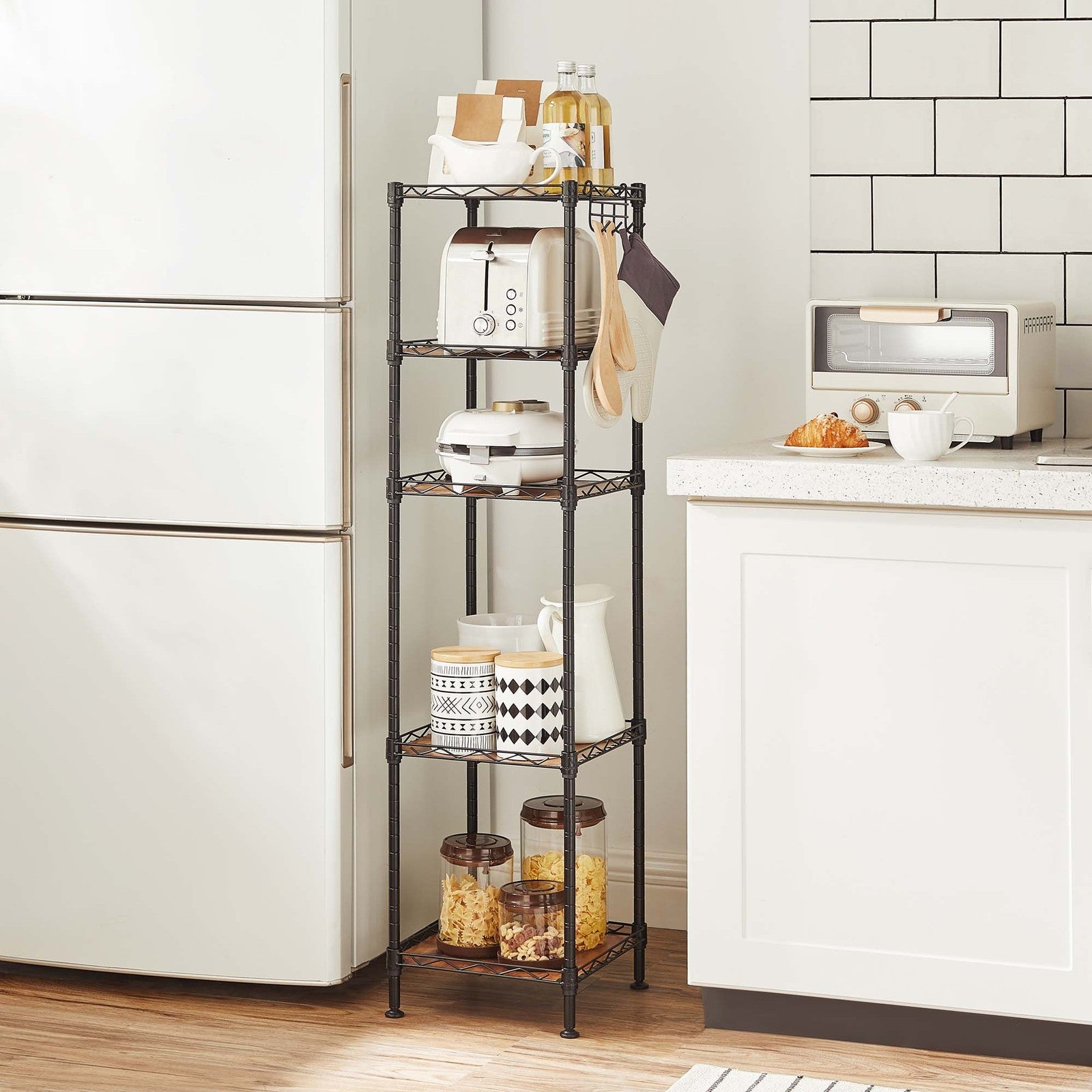 5-Tier Bathroom Shelf - Ink Black, Rustic Brown