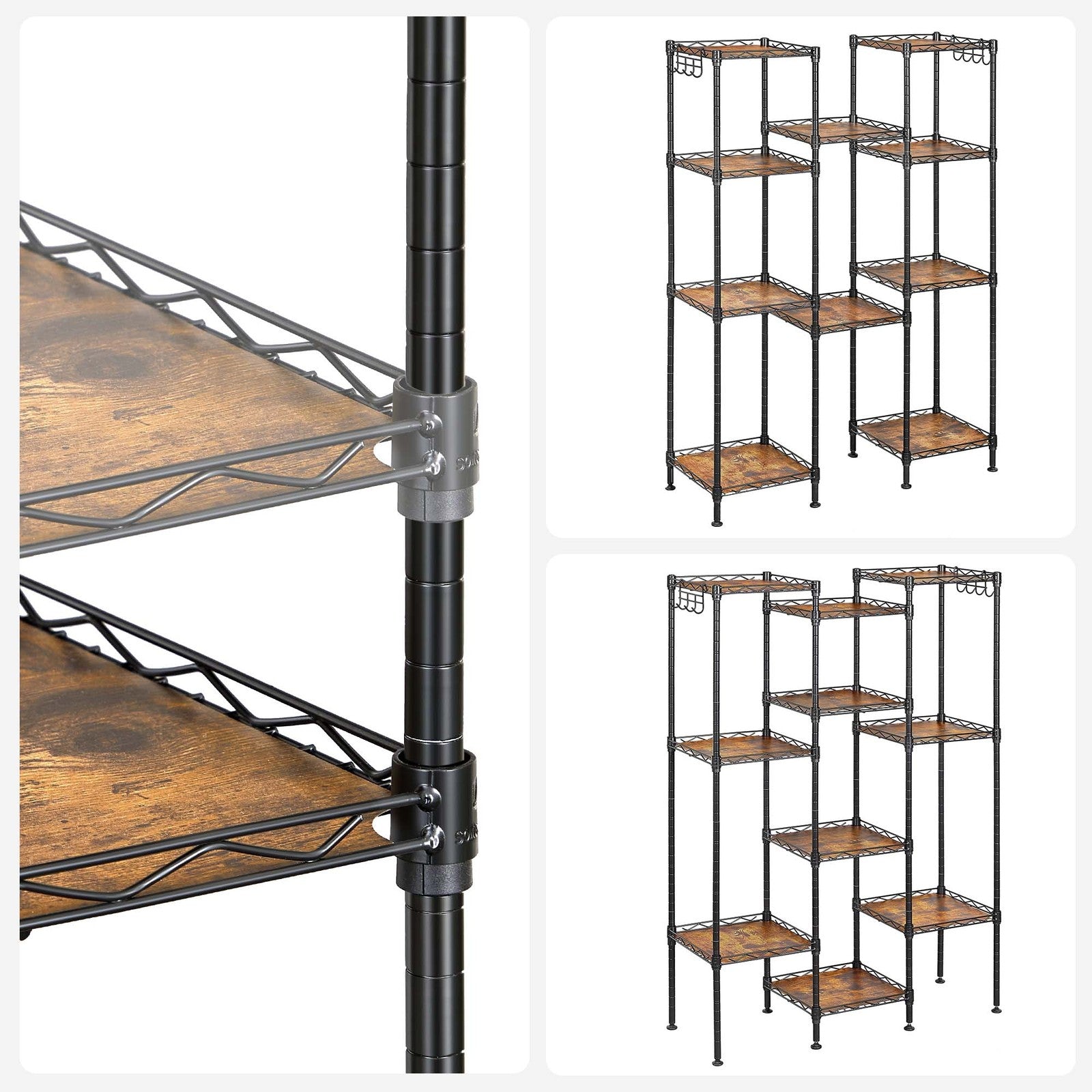 5-Tier Bathroom Shelf - Ink Black, Rustic Brown