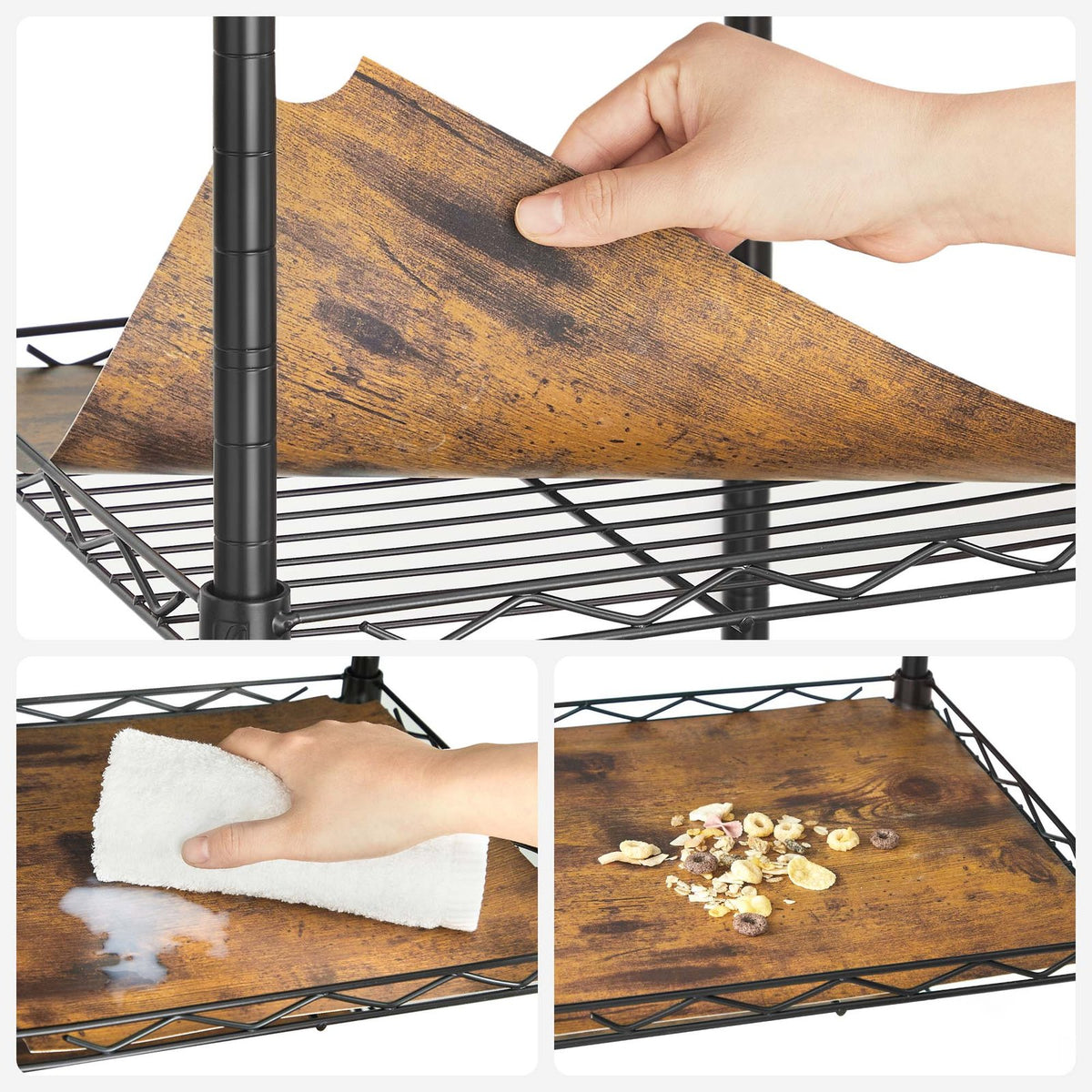 5-Tier Bathroom Shelf - Ink Black, Rustic Brown